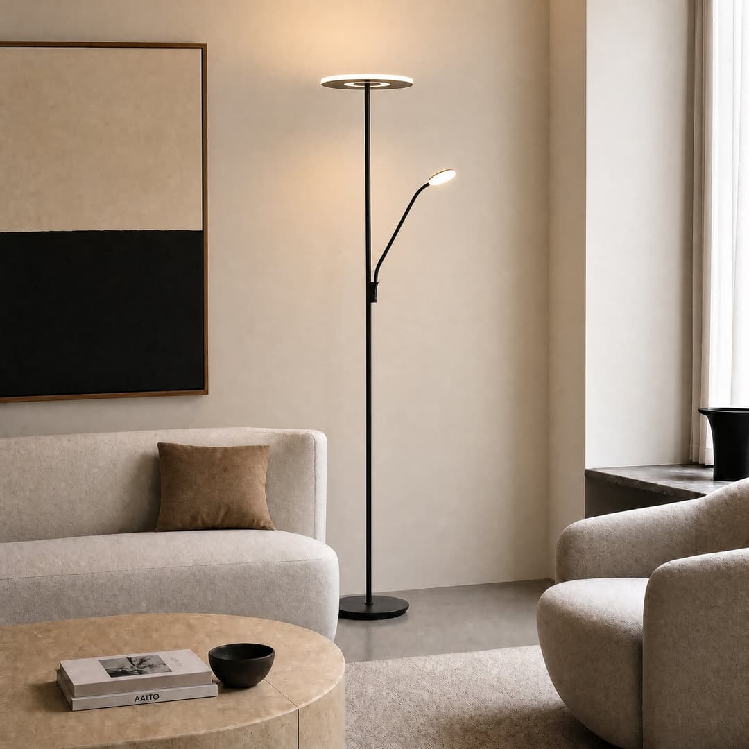 Raymond LED-Stehleuchte, Leselicht, 180 cm, schwarz, Metall, CCT - Lucande - Wohnzimmer - Modern - Mehrflammig