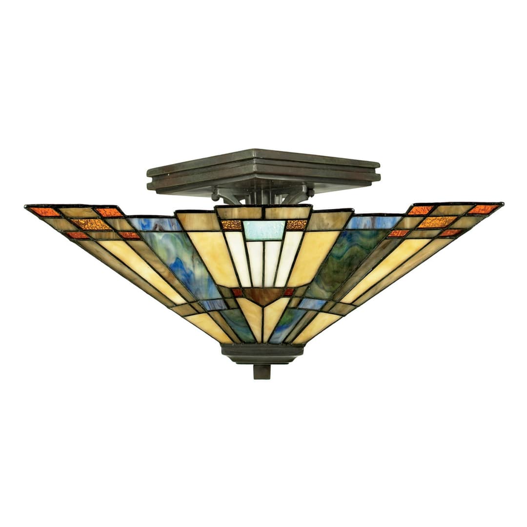 Inglenook Deckenlampe, bunt, Glas, 36 x 36 cm - QUOIZEL - Wohnzimmer - Tiffany - Metall - Einflammig