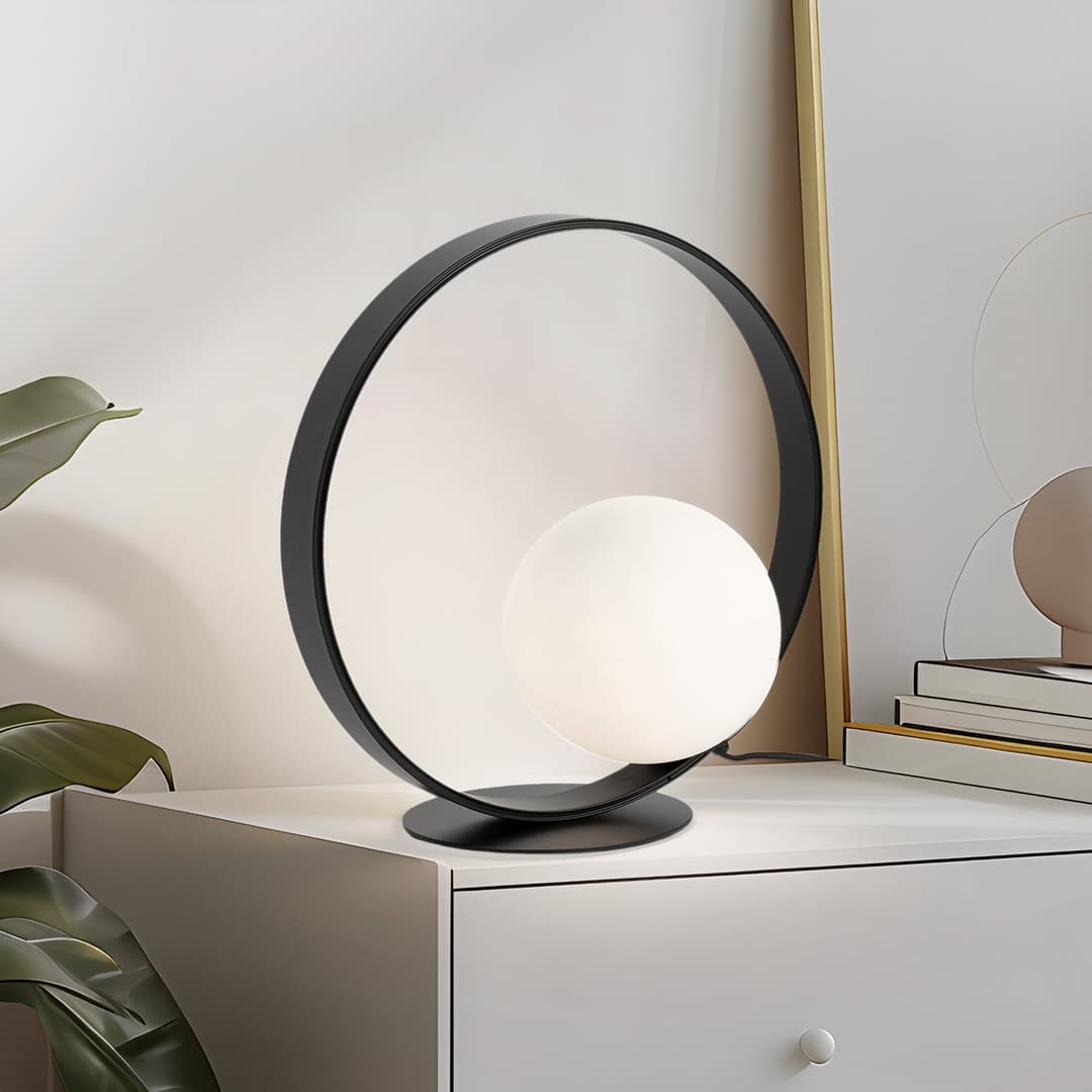 Infinite Tischleuchte, schwarz/weiß, Ø 40 cm - NOLA - Wohnzimmer - Modern - Glas - Rund
