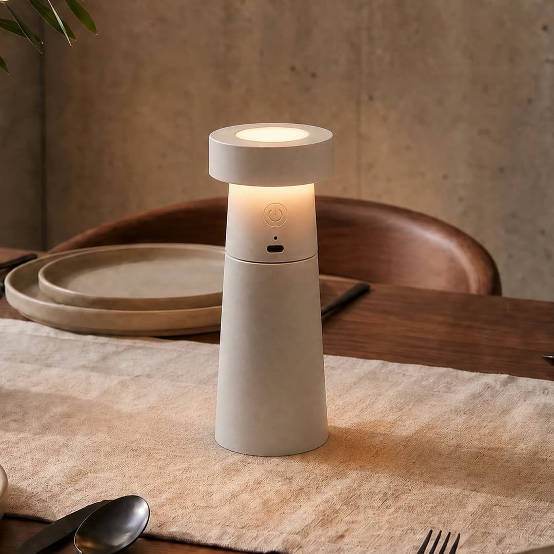 Salt LED-Salzstreuer, hellgrau, Akku, IP44 - Lucande - Esszimmer - Modern - Kunststoff - Einflammig