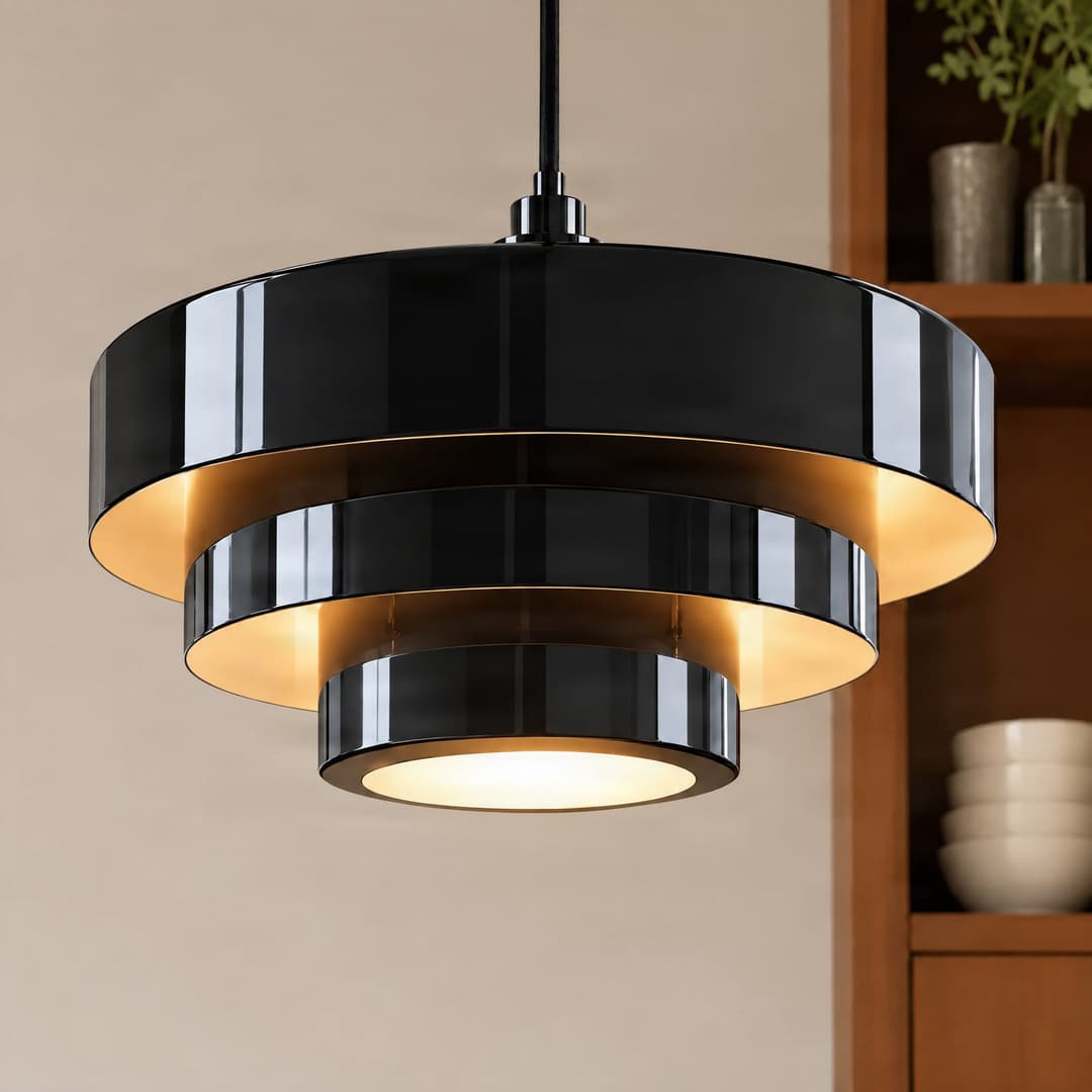 Tivra Hängeleuchte glänzend schwarz Ø 35 cm E27 - Lindby - Wohnzimmer - Vintage - Metall - Einflammig