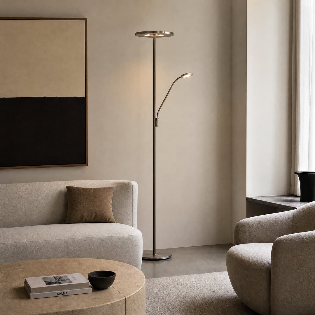 Raymond LED-Stehleuchte, Leselicht, 180 cm, titanfarben, Metall, CCT - Lucande - Wohnzimmer - Modern - Mehrflammig