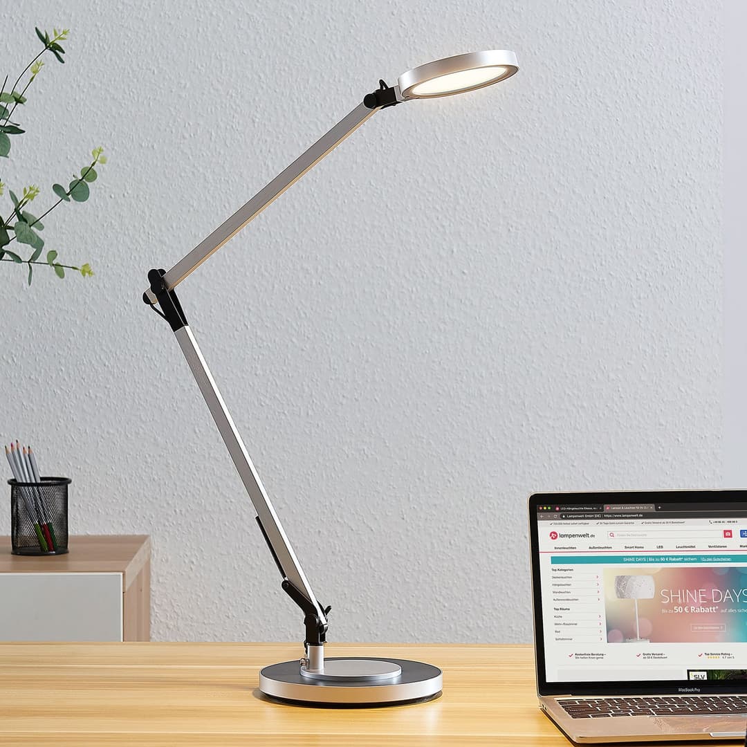 Rilana LED Tischleuchte Dim. Silver/Black - Lindby - Arbeitszimmer / Büro - Modern - Metall - Einflammig