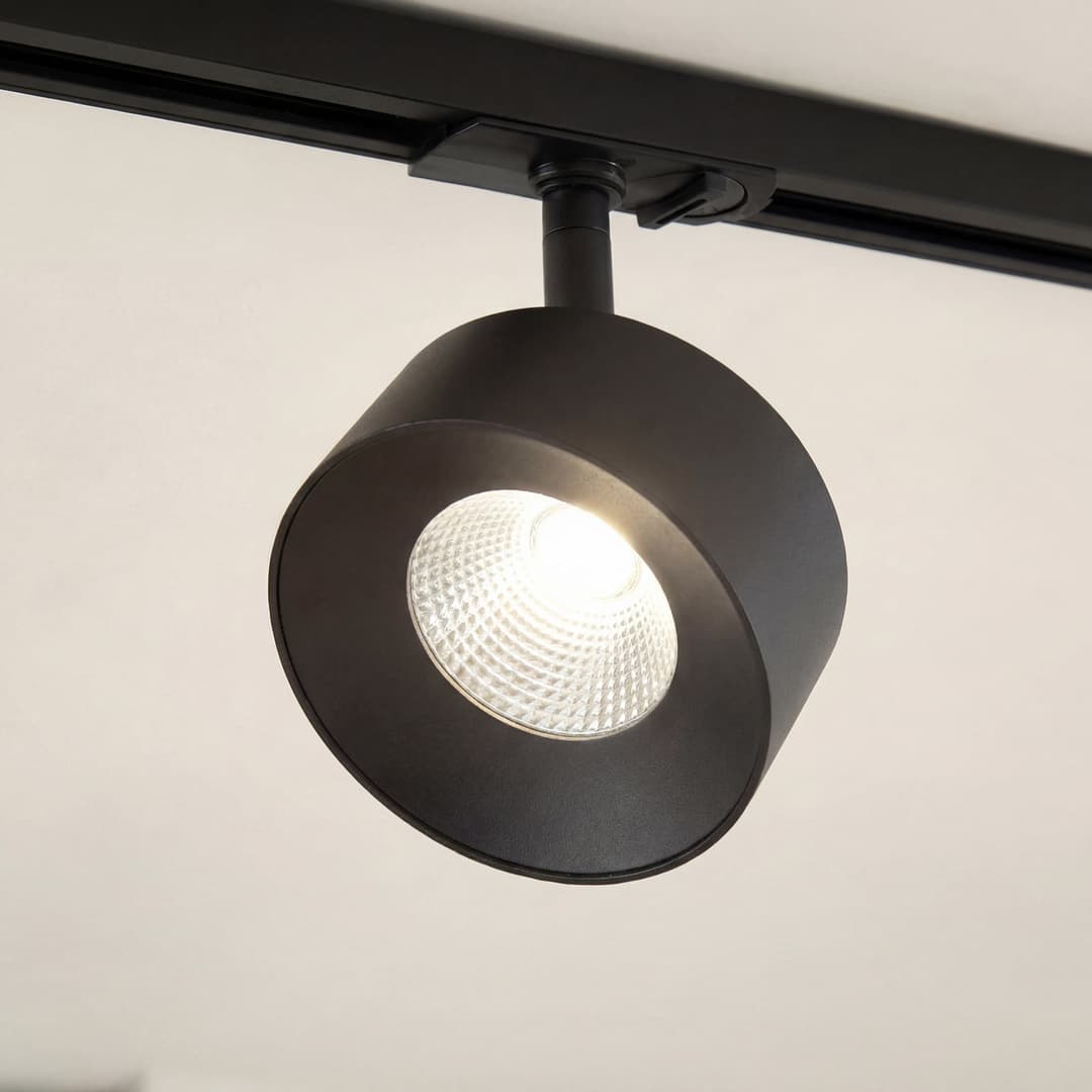 Linaro LED-Schienen-Spot, schwarz, Ø 9,5 cm, 3.000K - Lindby - Wohnzimmer - Modern - Aluminium - Einflammig