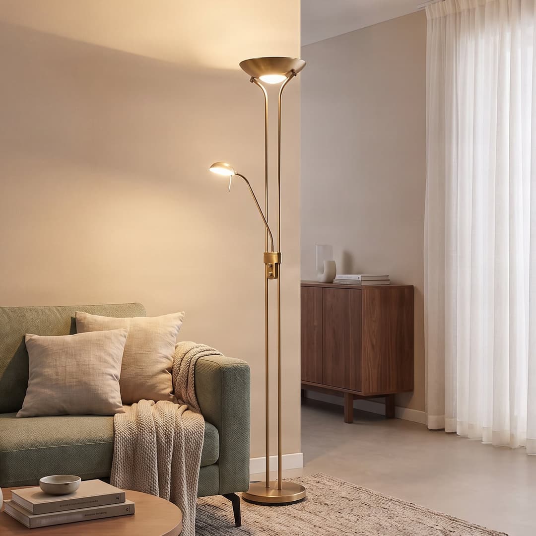 Lindby LED-Standleuchte Josefin, bronze, Leselicht, dimmbar - Wohnzimmer - Modern - Metall - Mehrflammig