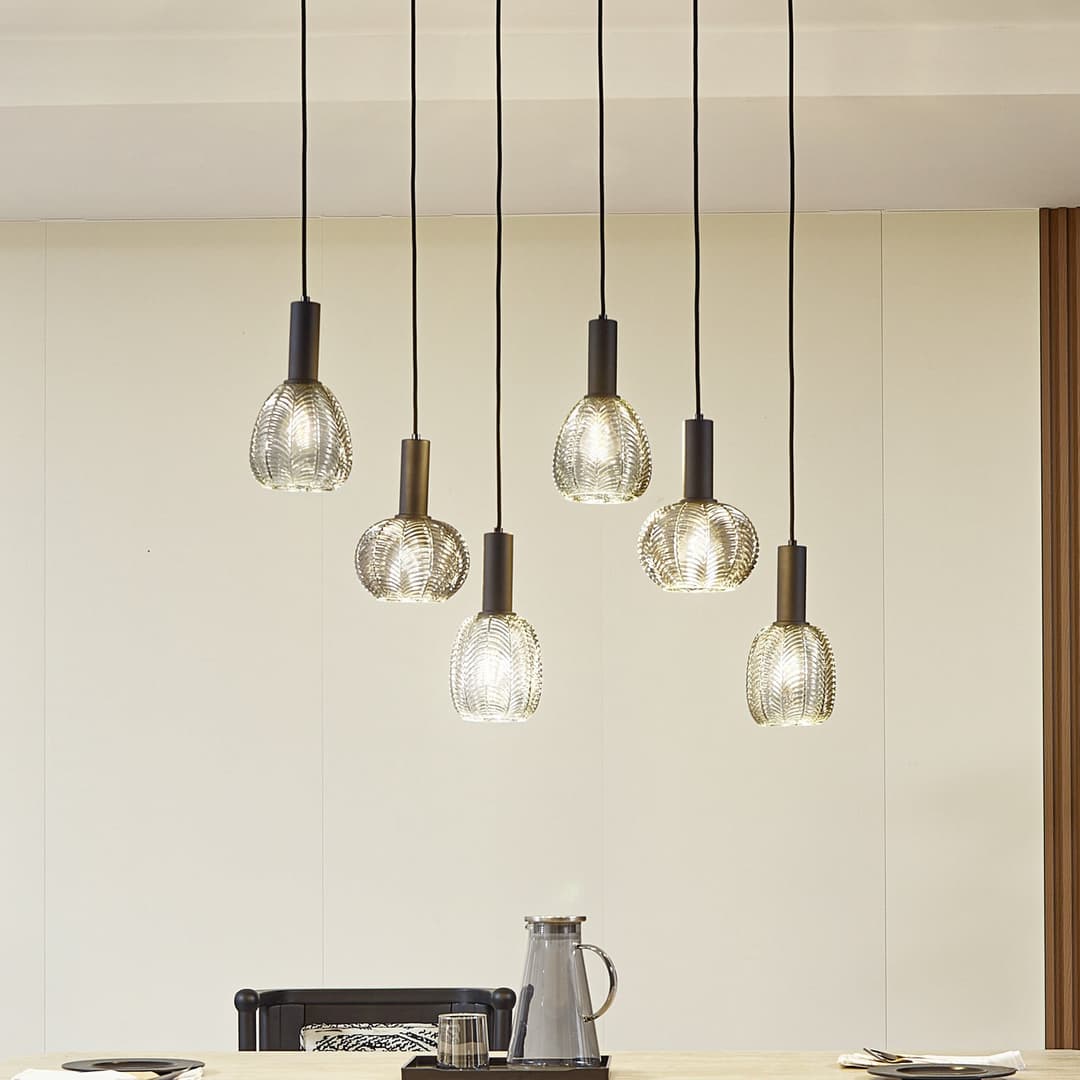 Tolli 6 Pendelleuchte Grau/Schwarz - Lindby - Wohnzimmer - Modern - Glas - Mehrflammig