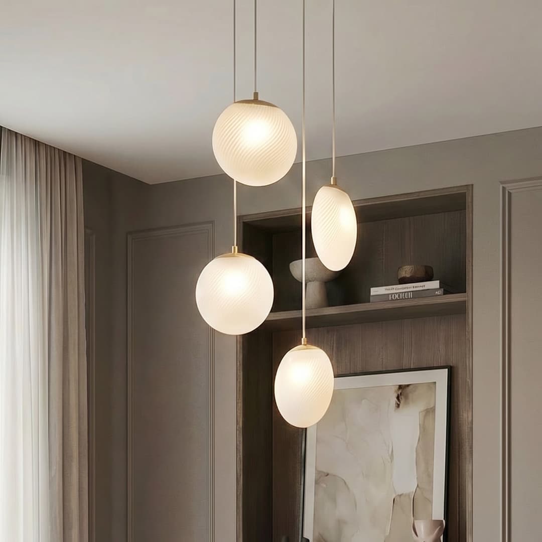 Lunelle Hängelampe, Ø 40 cm, 4-flg., messing, Glas - Lucande - Wohnzimmer - Modern - Mehrflammig