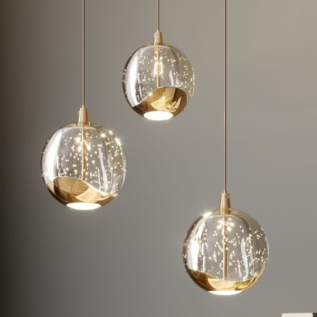 Hayley 3 Pendelleuchte Clear/Gold - Lucande - Wohnzimmer - Modern - Glas - Mehrflammig