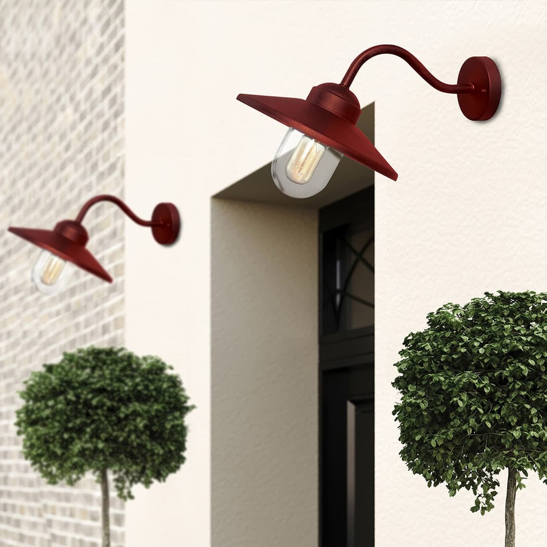 Klampenborg Außenwandlampe, rot, Edelstahl, IP44 - Elstead - Terrasse - Landhaus / Rustikal - Laterne