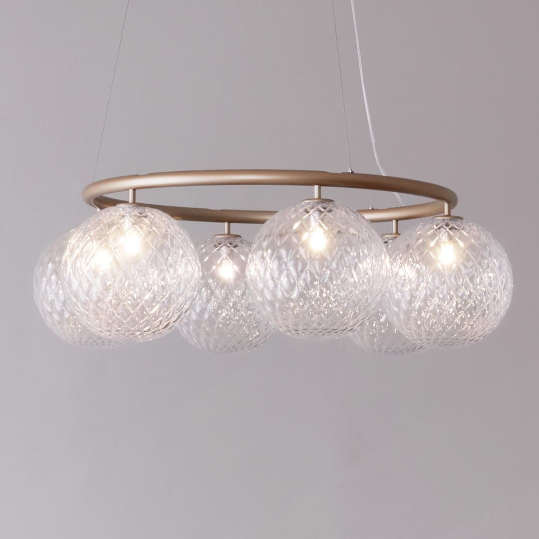 Miira 6 Circular Kronleuchter, Ø 80 cm, messing/klar - Nuura - Esszimmer - Skandinavisch - Metall - Mehrflammig