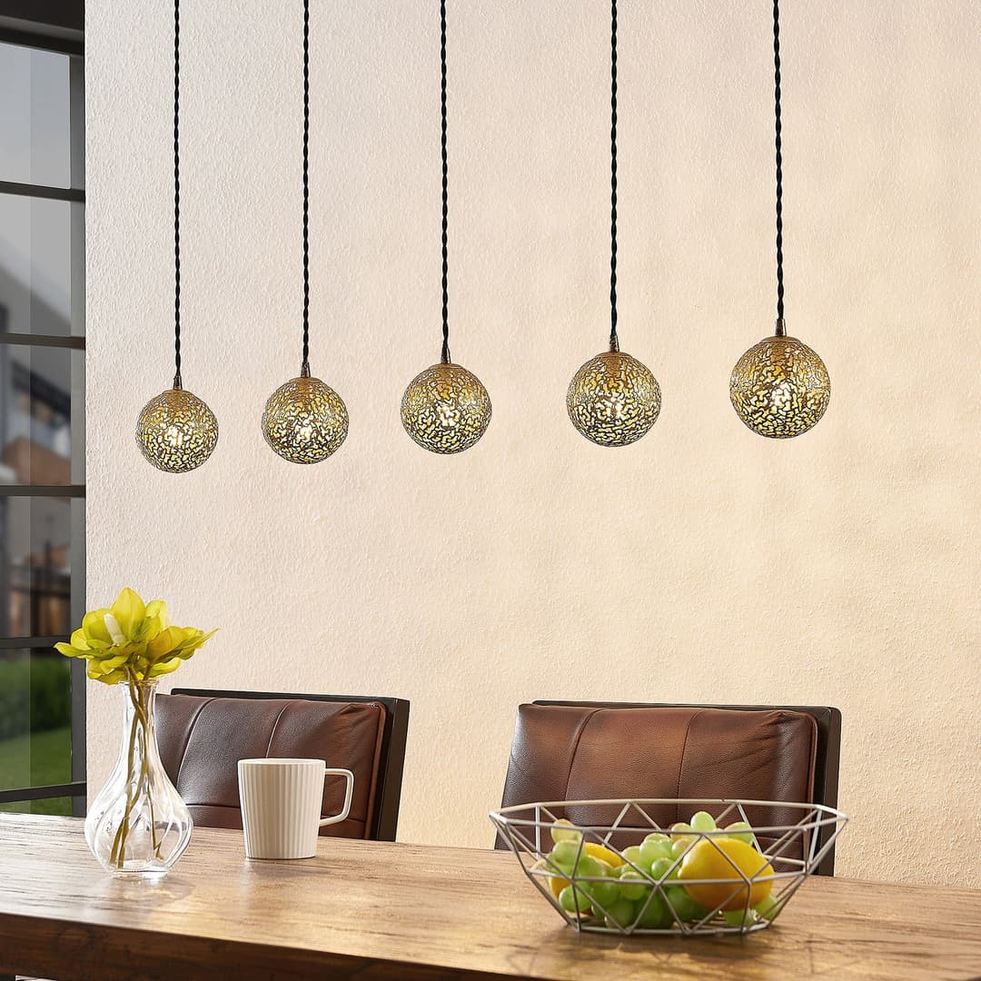 Zale 5 Pendelleuchte Gold/Black - Lucande - Wohnzimmer - Marokkanisch / Orientalisch - Metall - Mehrflammig
