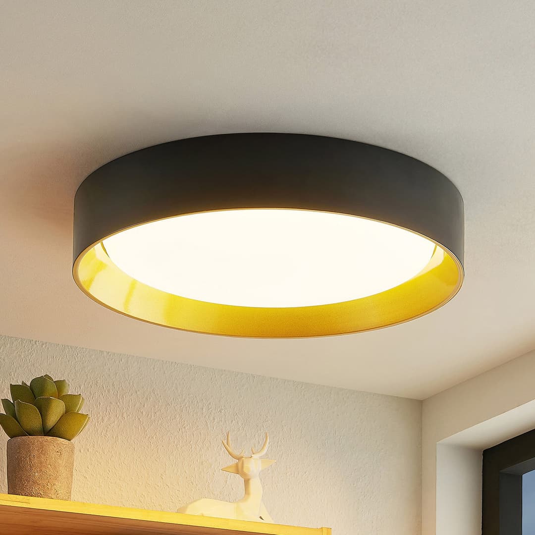 Kambia LED Deckenleuchte Ø55 Black/Gold - Lindby - Wohnzimmer - Modern - Aluminium - Rund
