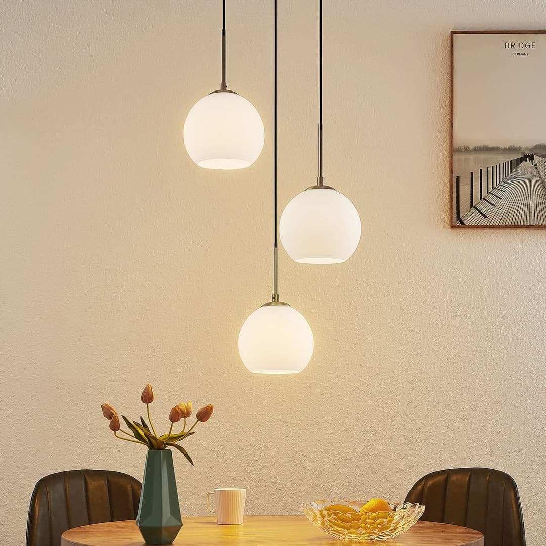 Jurian 3 Pendelleuchte Opal/Nickel - Lindby - Wohnzimmer - Modern - Glas - Mehrflammig