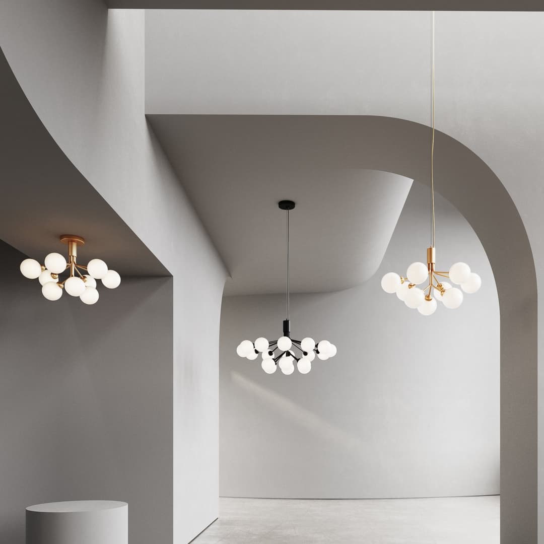 Apiales 9 Deckenleuchte Brushed Brass - Nuura Apiales 9 Ceiling - Wohnzimmer - Design - Metall - Kugel