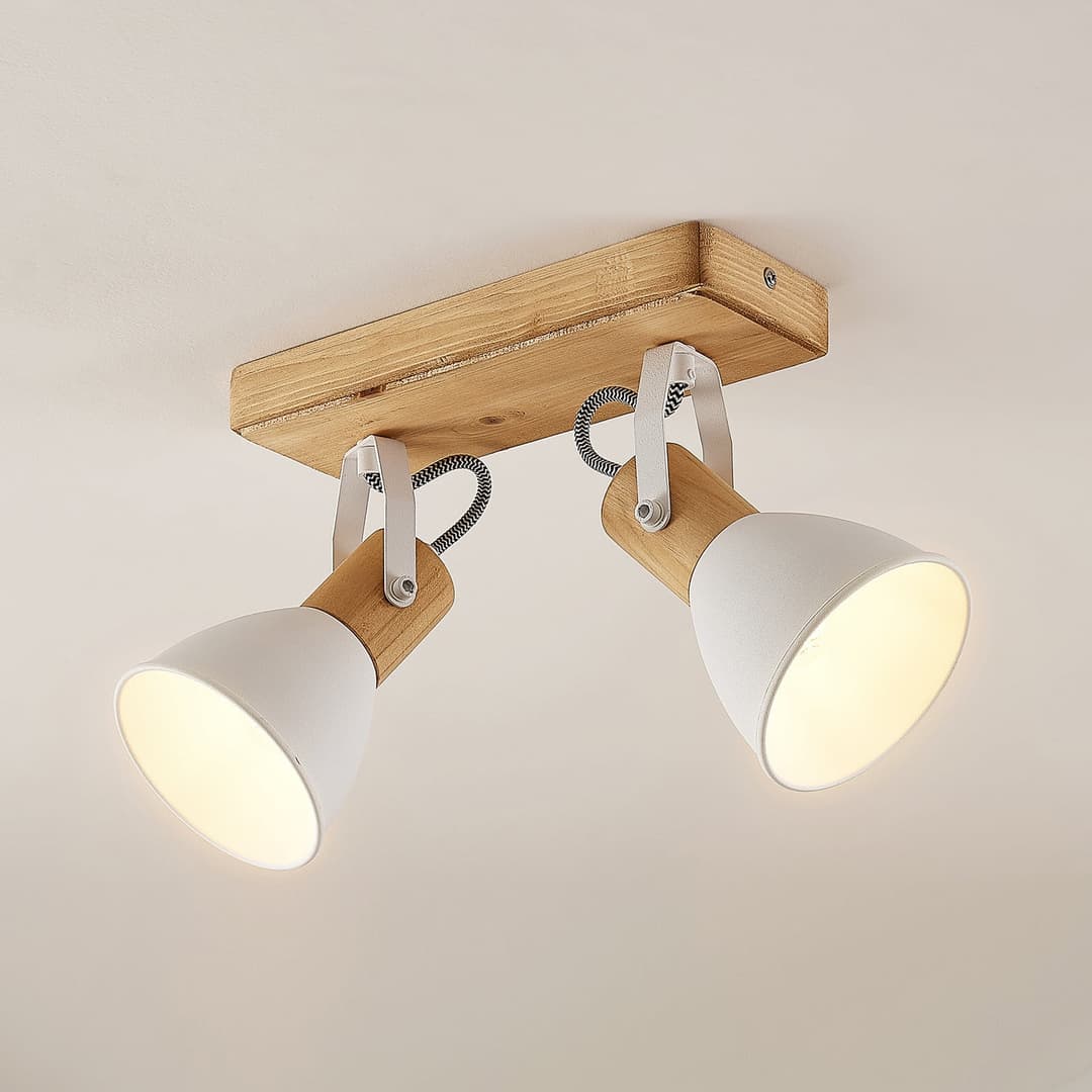 Merela 2 Deckenleuchte Wood/White - Lindby - Wohnzimmer - Skandinavisch - Holz - Mehrflammig