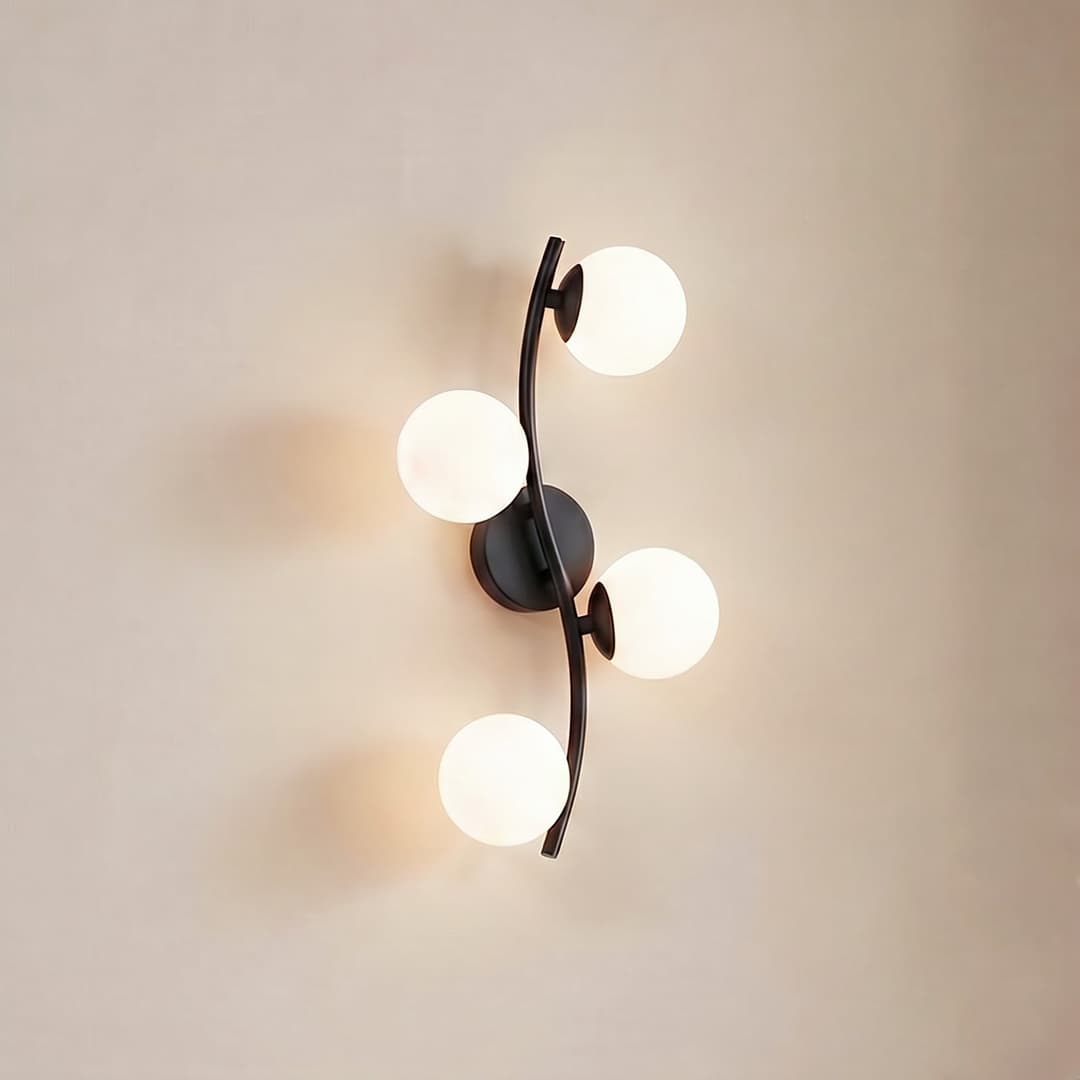 Josiana Wandleuchte, opal/schwarz, Kugel, Glas - Lindby - Wohnzimmer - Modern - Mehrflammig
