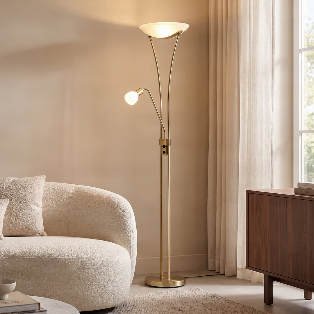 Felicia Stehleuchte Brass/White - Lindby - Wohnzimmer - Modern - Metall - Mehrflammig