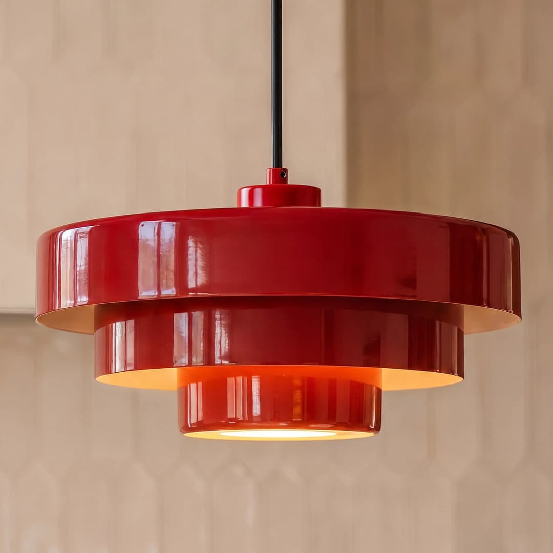 Tivra Hängeleuchte, glänzend rot, Ø 35 cm, Metall - Lindby - Wohnzimmer - Vintage - Einflammig