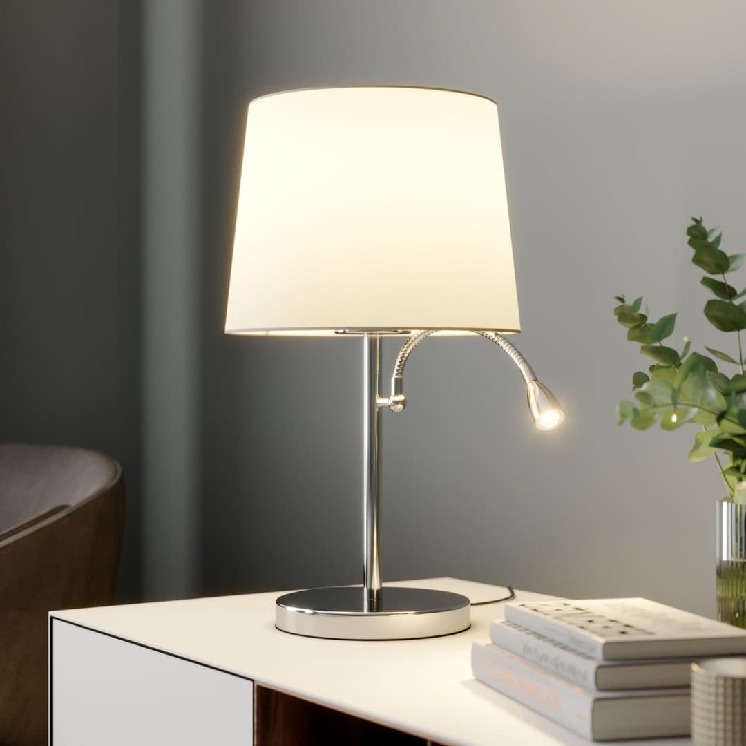Benjiro Tischleuchte White/Chrome - Lindby - Wohnzimmer - Modern - Stoff / Textil - Mehrflammig
