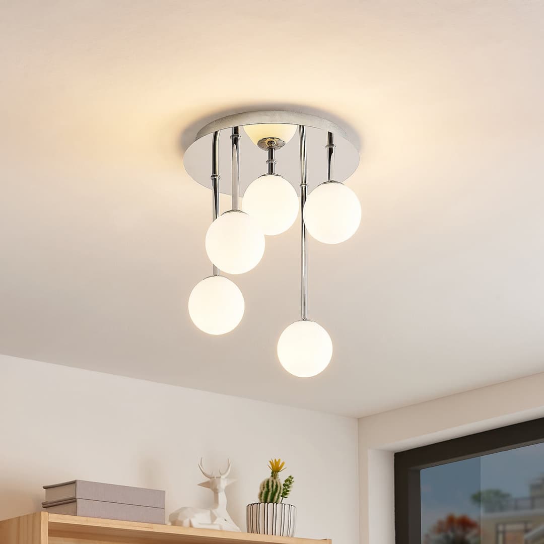 Chrissy 5 Deckenleuchte Ø25 Opal/Chrome - Lindby - Wohnzimmer - Modern - Metall - Mehrflammig