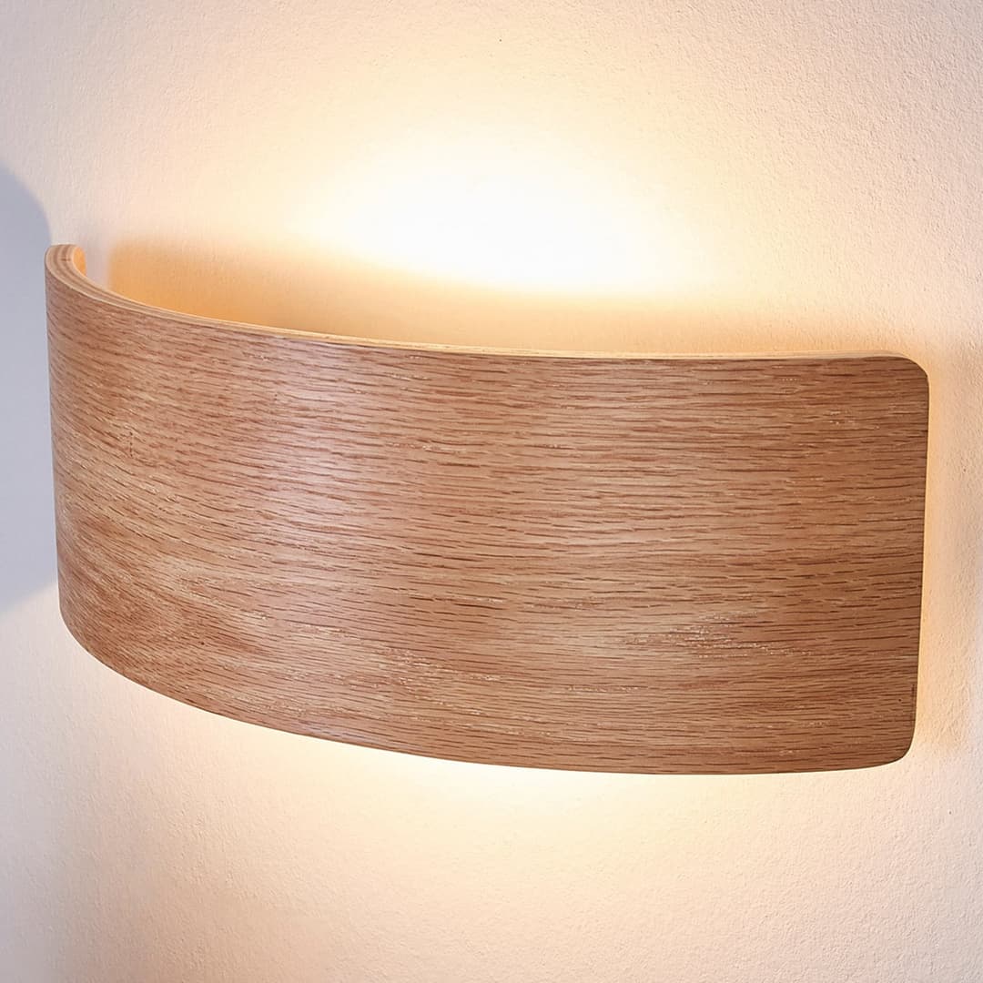 Lindby LED-Wandleuchte Rafailia, Breite 33cm, Holz, 3.000K - Wohnzimmer - Landhaus / Rustikal - Eckig