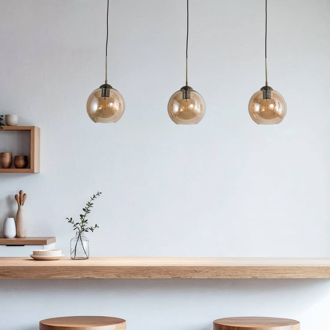 Sofian Pendelleuchte Amber/Brass - Lindby - Wohnzimmer - Modern - Glas - Mehrflammig