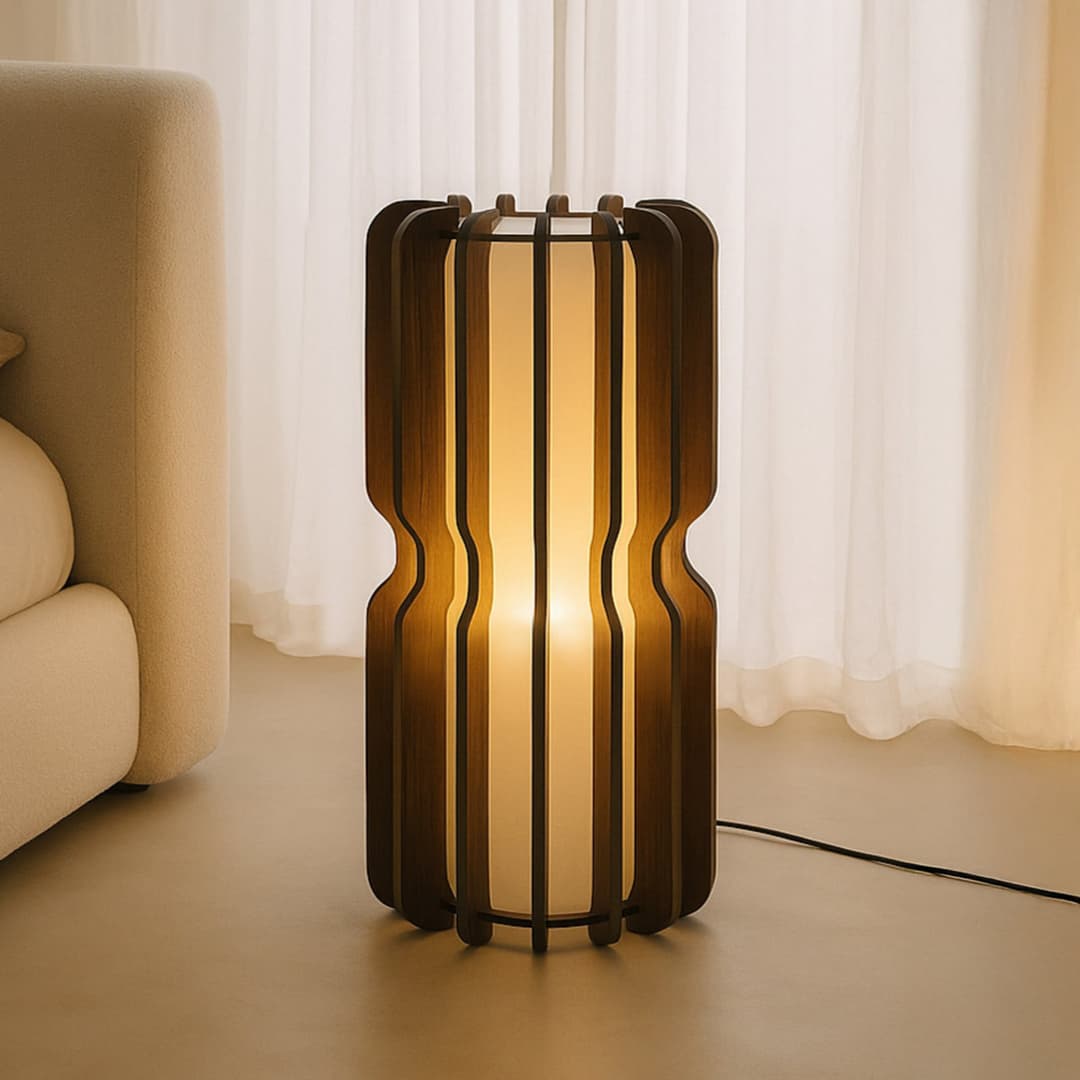 Juneta Stehleuchte, braun, 75 cm, Holz/Textil - Lucande - Wohnzimmer - Skandinavisch - Einflammig