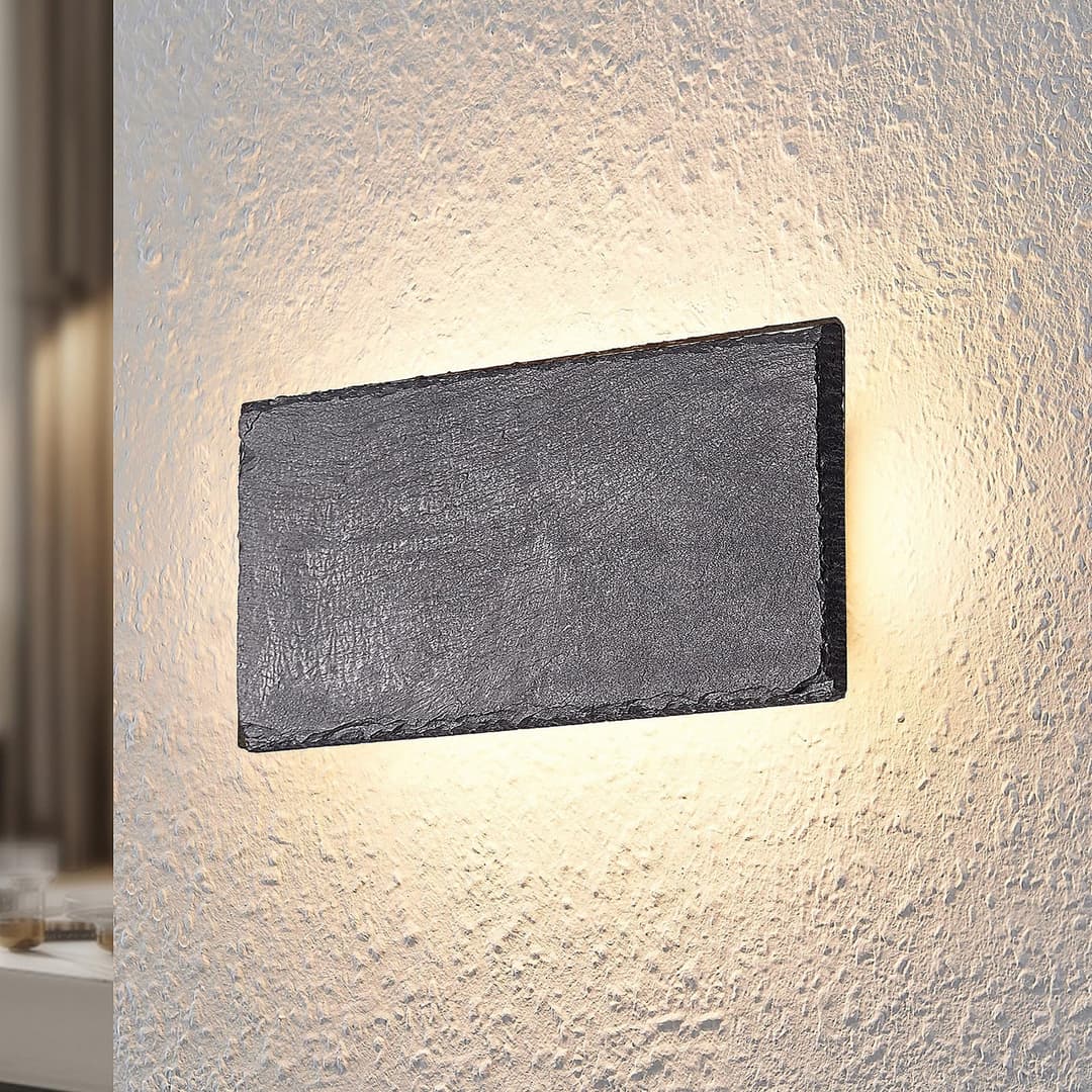 Peetu Square LED Wandleuchte Black - Lindby - Wohnzimmer - Modern - Stein - Eckig