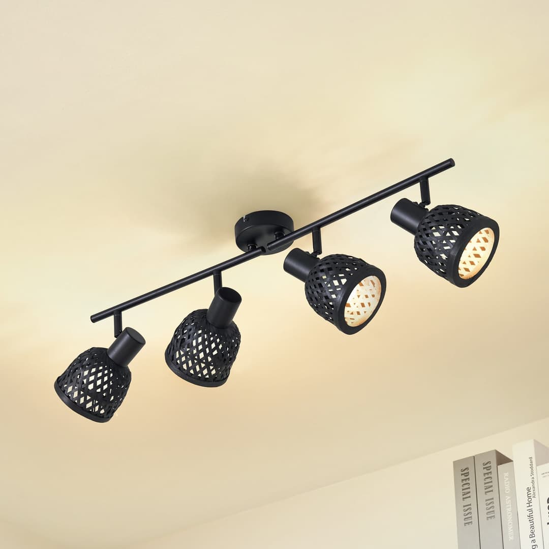 Eskil 4 Deckenleuchte Schwarz - Lindby - Esszimmer - Modern - Bambus - Mehrflammig