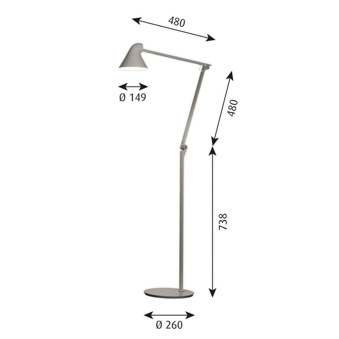 NJP Stehleuchte Hell Grau - Louis Poulsen - Wohnzimmer - Design - Metall - Mit Schirm