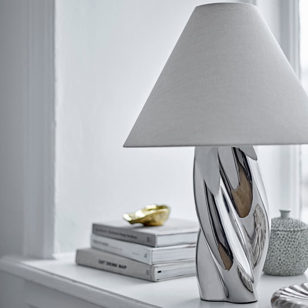 Silva Tischleuchte, Steingut, Leinen, silber - BLOOMINGVILLE - Wohnzimmer - Modern - Keramik - Einflammig