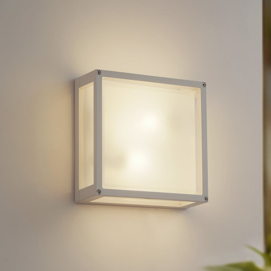 Aurelien Außenwandleuchte 25 x 25 cm weiß Sensor - Lucande - Balkon - Modern - Aluminium - Eckig