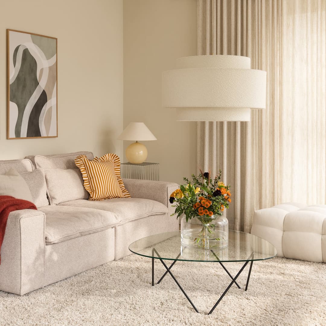 Noah Bouclé Hängeleuchte Ø 70 cm weiß Textil - Globen Lighting - Wohnzimmer - Design - Stoff / Textil - Einflammig