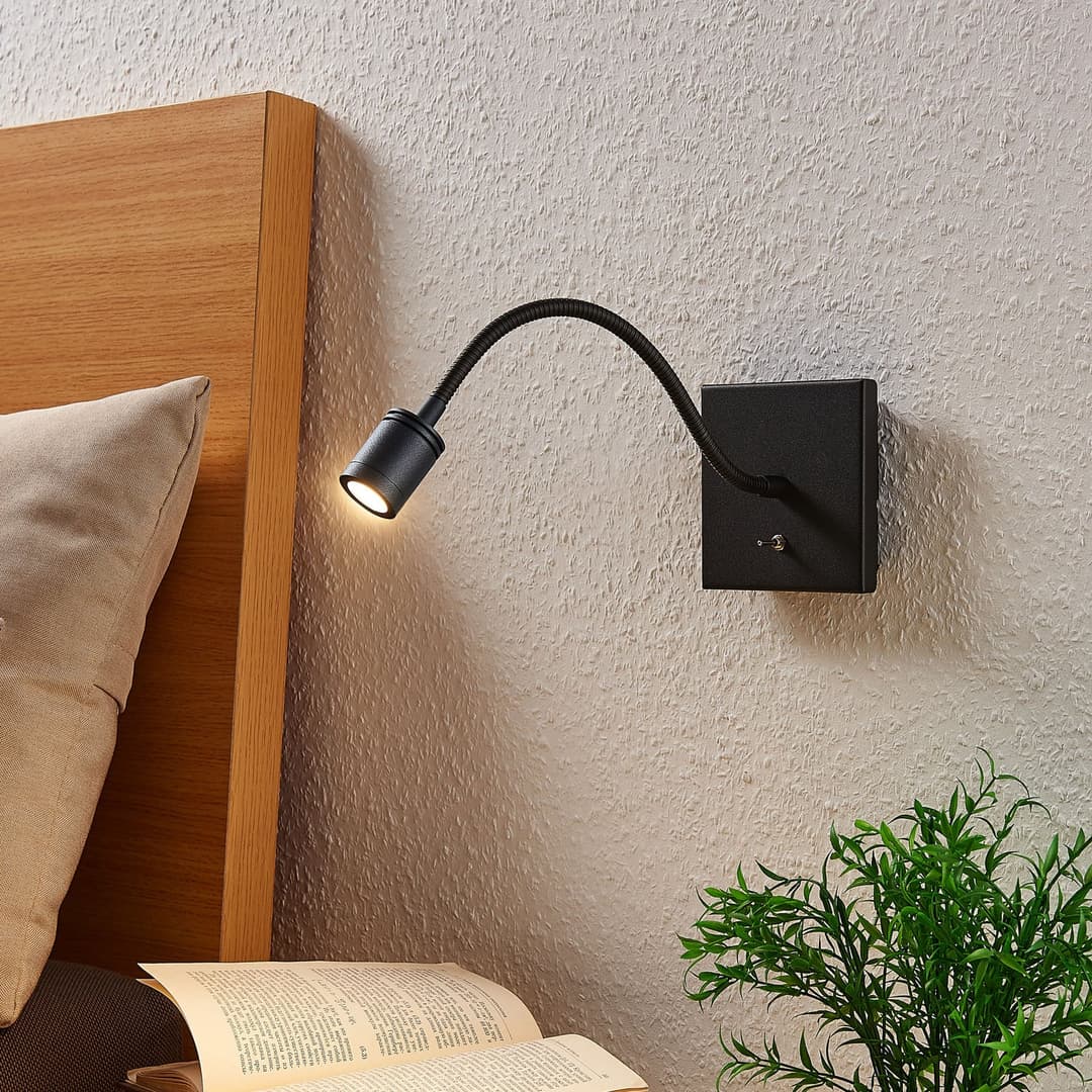 Lindby LED-Wandlampe Mayar, 2er, schwarz, Leselampe, 11 cm - Schlafzimmer - Modern - Metall - Einflammig