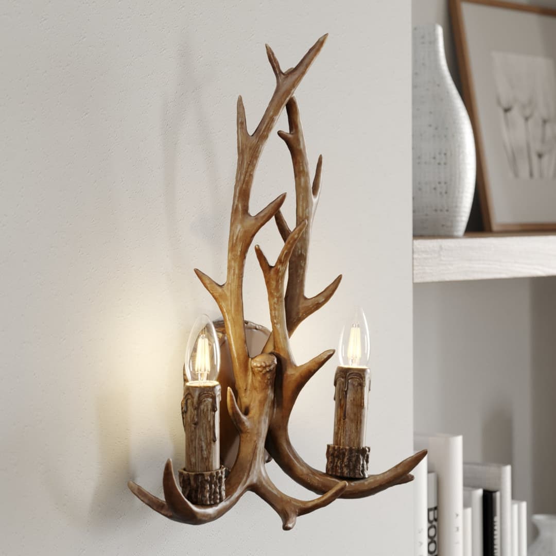 Fibi Wandleuchte Brown - Lindby - Wohnzimmer - Landhaus / Rustikal - Kunststoff - Einflammig