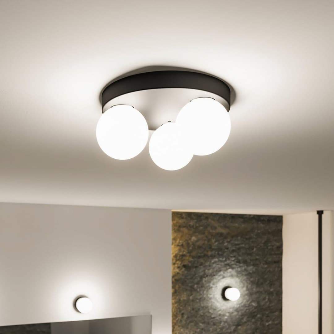 Gove 3 Deckenleuchte IP44 Dim. Matt Schwarz/Satin - Paulmann - Wohnzimmer - Modern - Glas - Kugel