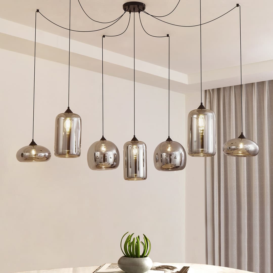 Marla 7 Pendelleuchte Rauch Grau - Lindby - Wohnzimmer - Modern - Glas - Mehrflammig