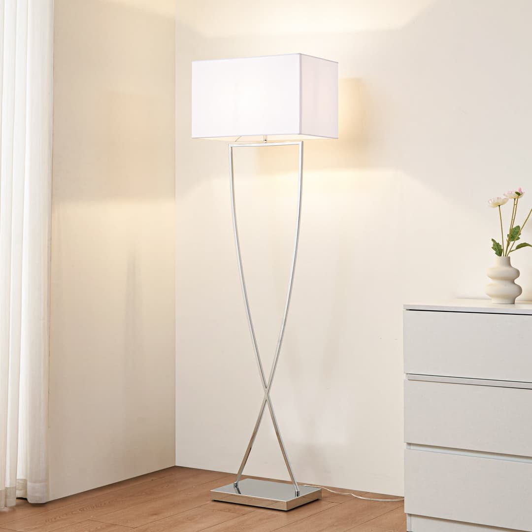 Evaine Stehleuchte Chrome/White - Lucande - Wohnzimmer - Modern - Metall - Mit Schirm