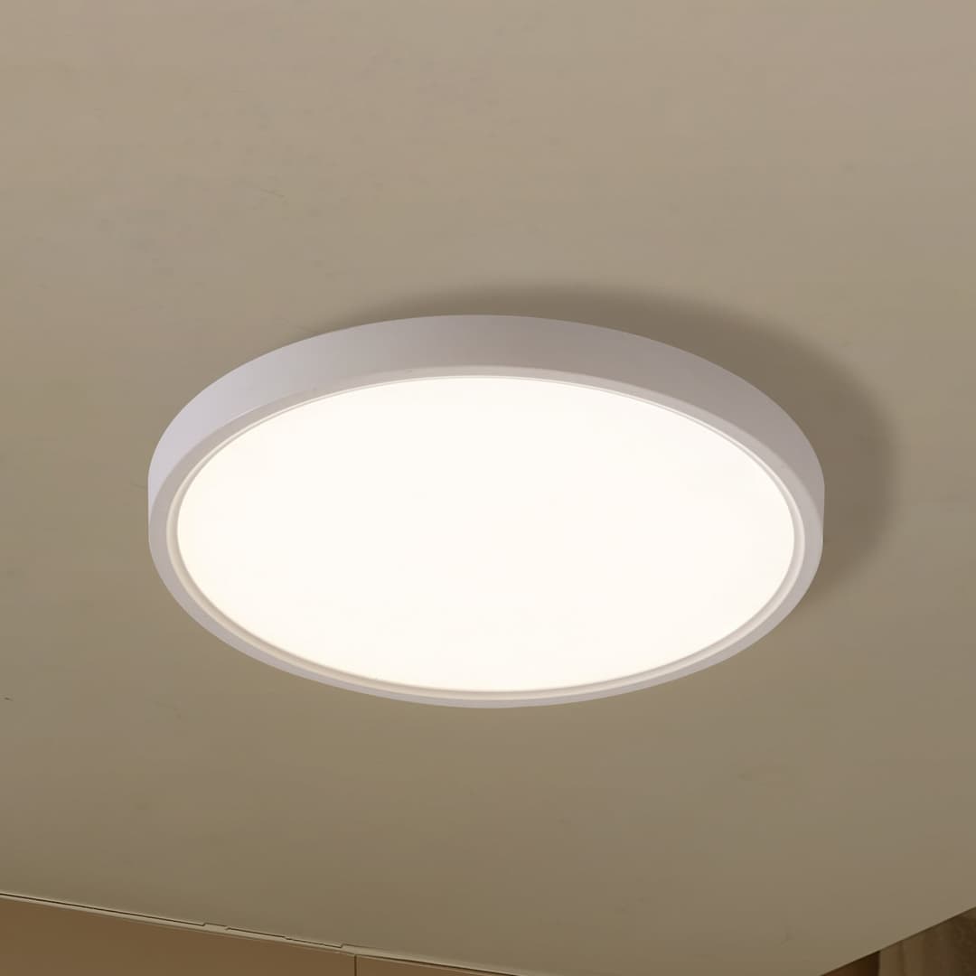 Deika LED Deckenleuchte Ø40 Weiß - Lindby - Wohnzimmer - Modern - Kunststoff - Bündig