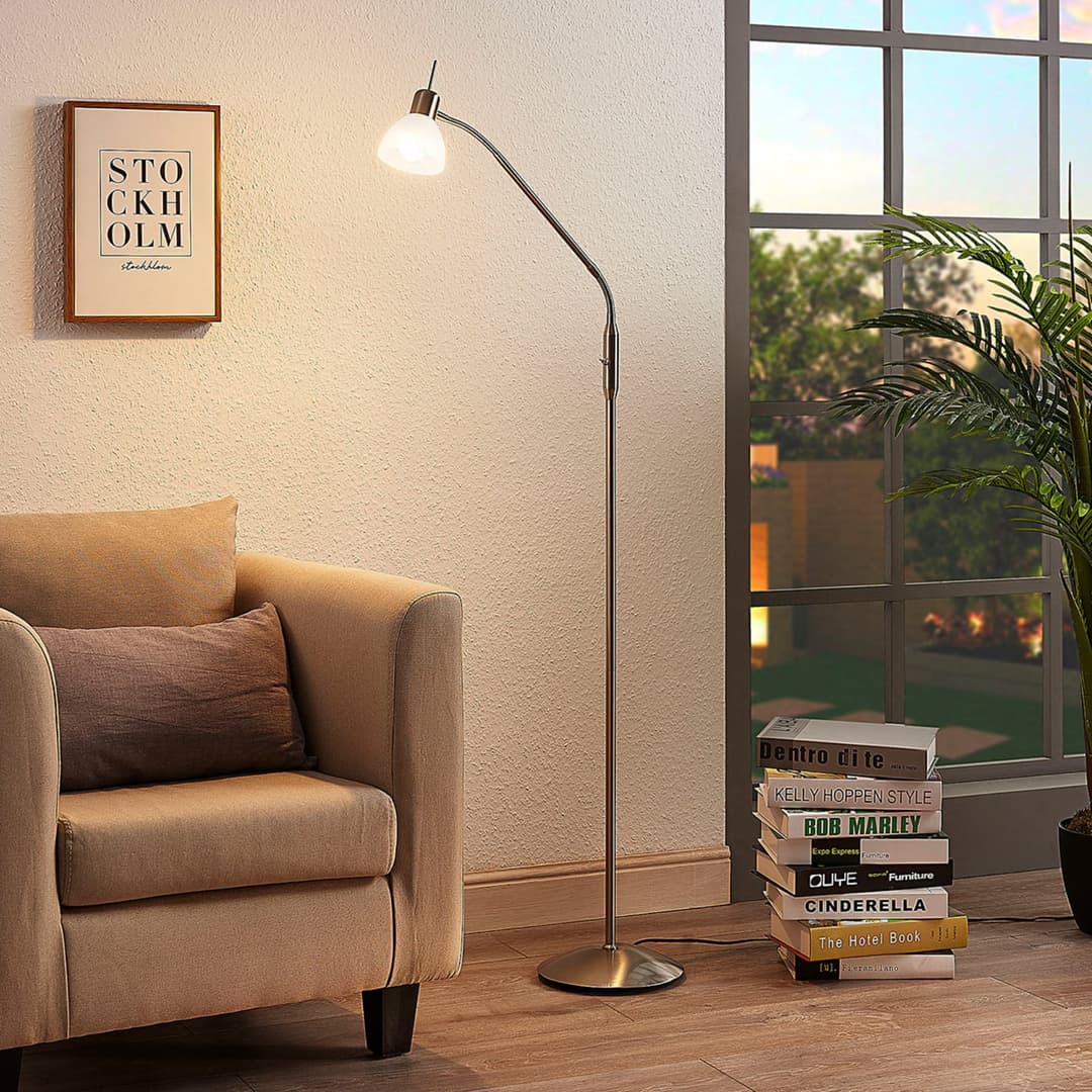 Gwendolin Stehleuchte Nickel - Lindby - Wohnzimmer - Modern - Metall - Einflammig
