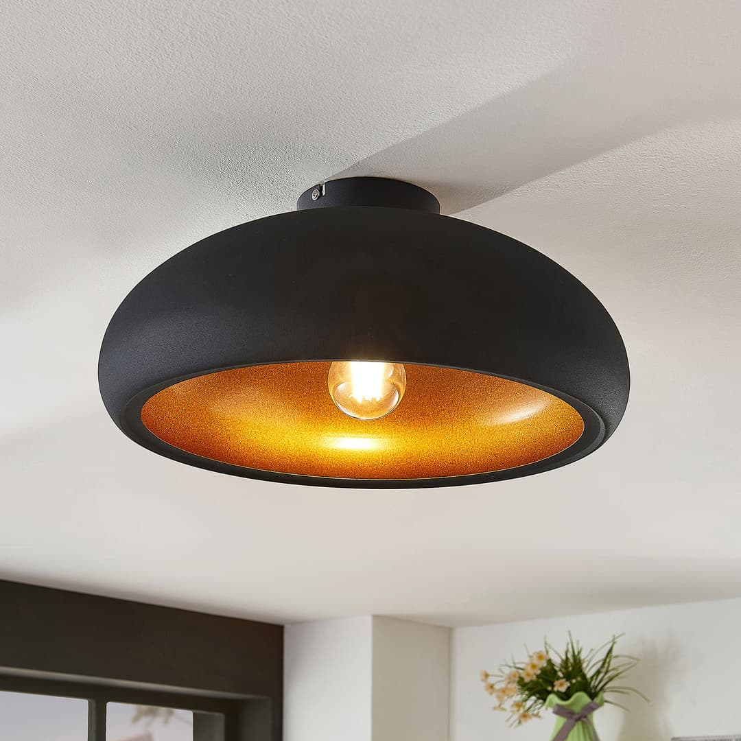 Gerwina Deckenleuchte Black/Gold - Lindby - Wohnzimmer - Modern - Metall - Rund