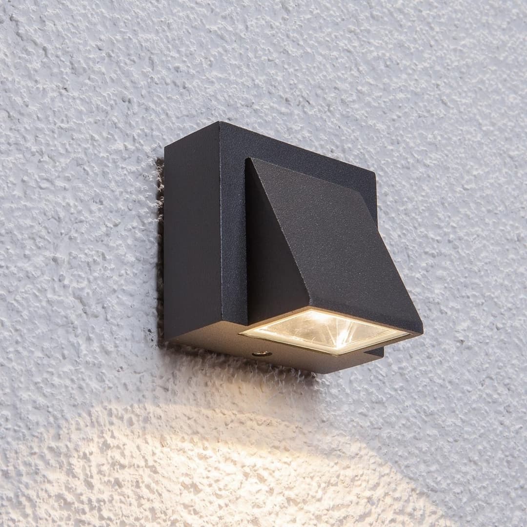 Marik Außenwandleuchte Graphite - Lucande - Balkon - Modern - Metall - Eckig