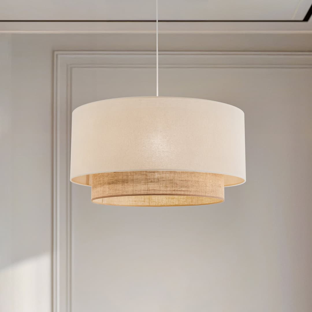 Boho Hängeleuchte, Ø 60 cm 1-flammig ecru/Jute Duolla - Schlafzimmer - Metall - Einflammig