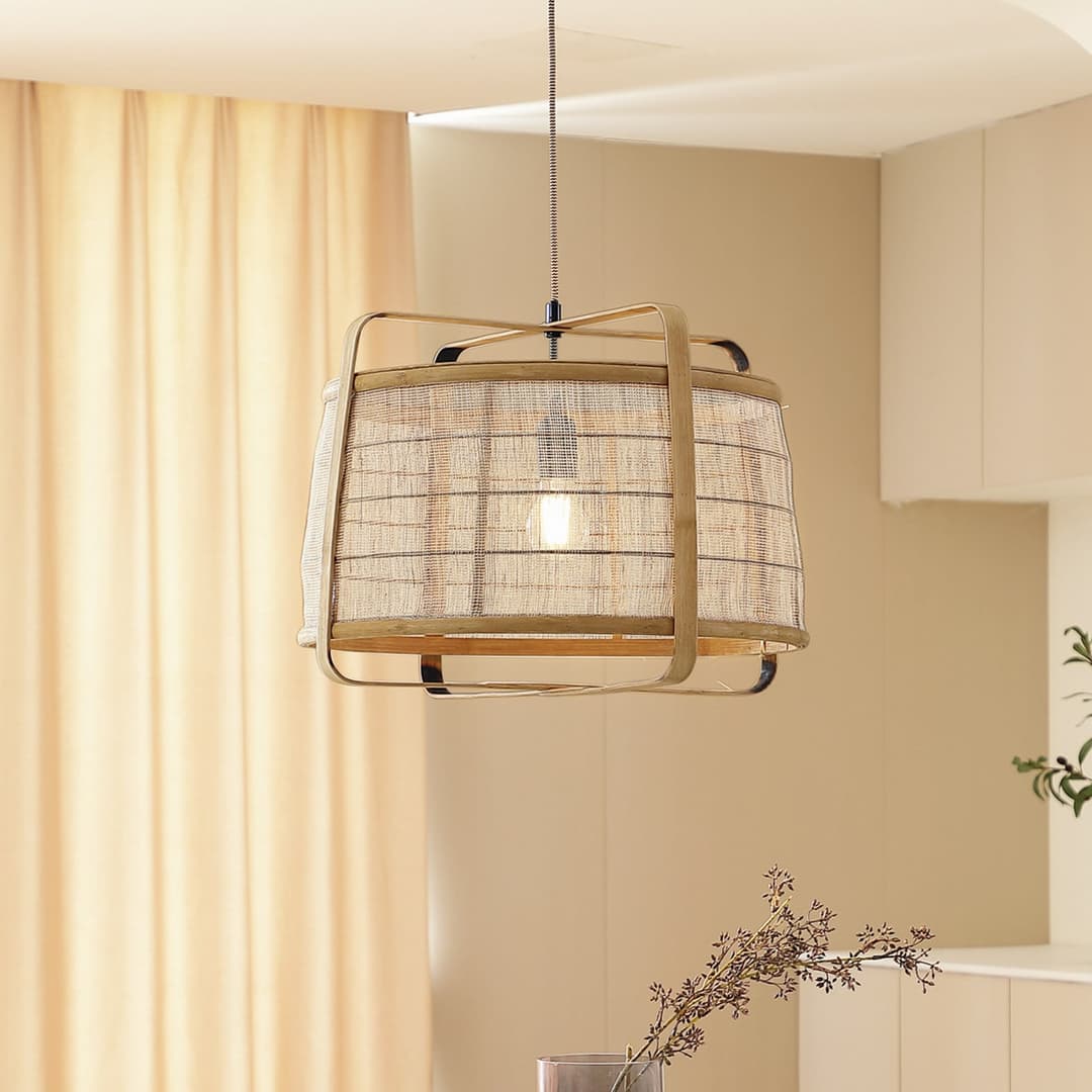 Liriana Pendelleuchte Bamboo/Black - Lindby - Wohnzimmer - Landhaus / Rustikal - Bambus - Einflammig