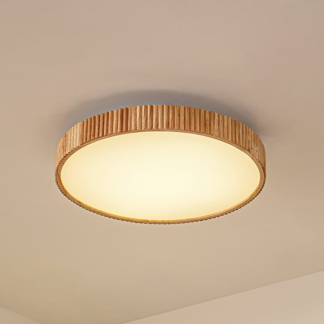 Velua LED-Deckenleuchte, weiß/holz, Ø 50 cm, CCT - Lindby - Wohnzimmer - Modern - Rund