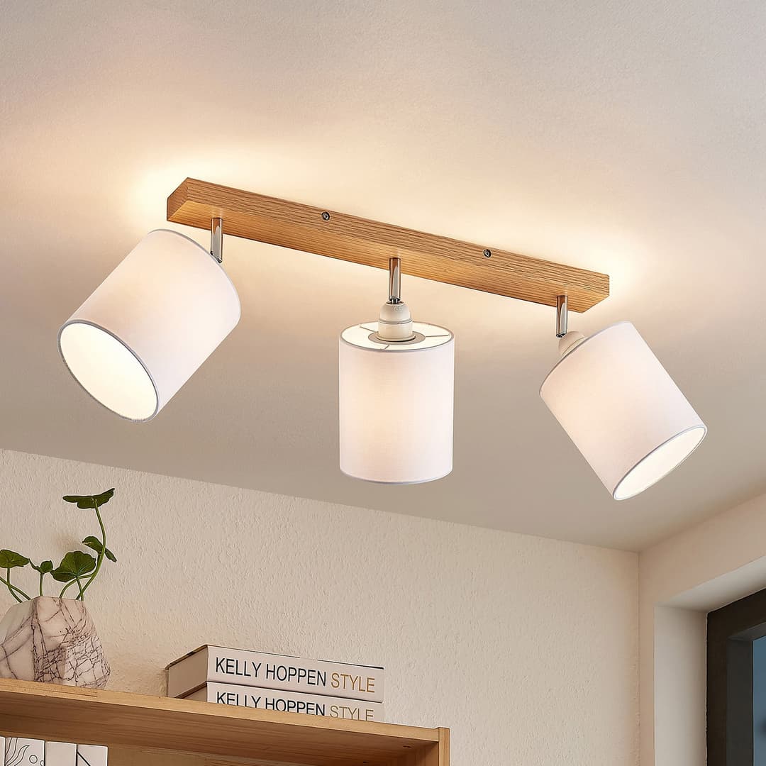 Lindby Deckenstrahler Imarin, 56 cm, 3-flammig, weiß, Holz Imarin - Wohnzimmer - Skandinavisch - Mehrflammig