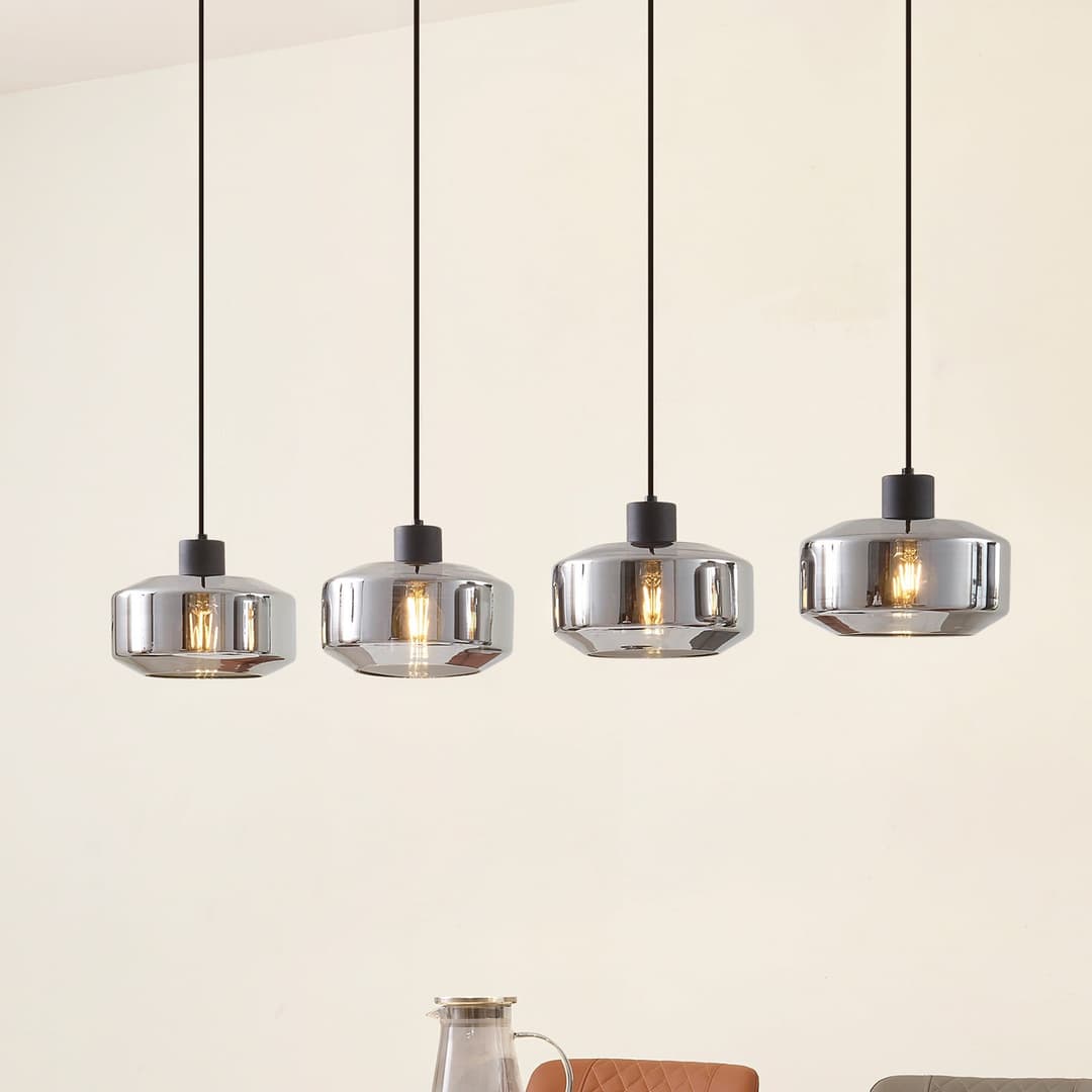 Hildur 4 Pendelleuchte 115cm Rauch Grau/Schwarz - Lindby - Küche - Glas - Mehrflammig