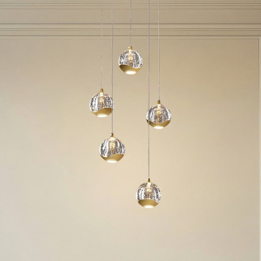 Hayley 5 Pendelleuchte Clear/Gold - Lucande - Wohnzimmer - Modern - Glas - Mehrflammig
