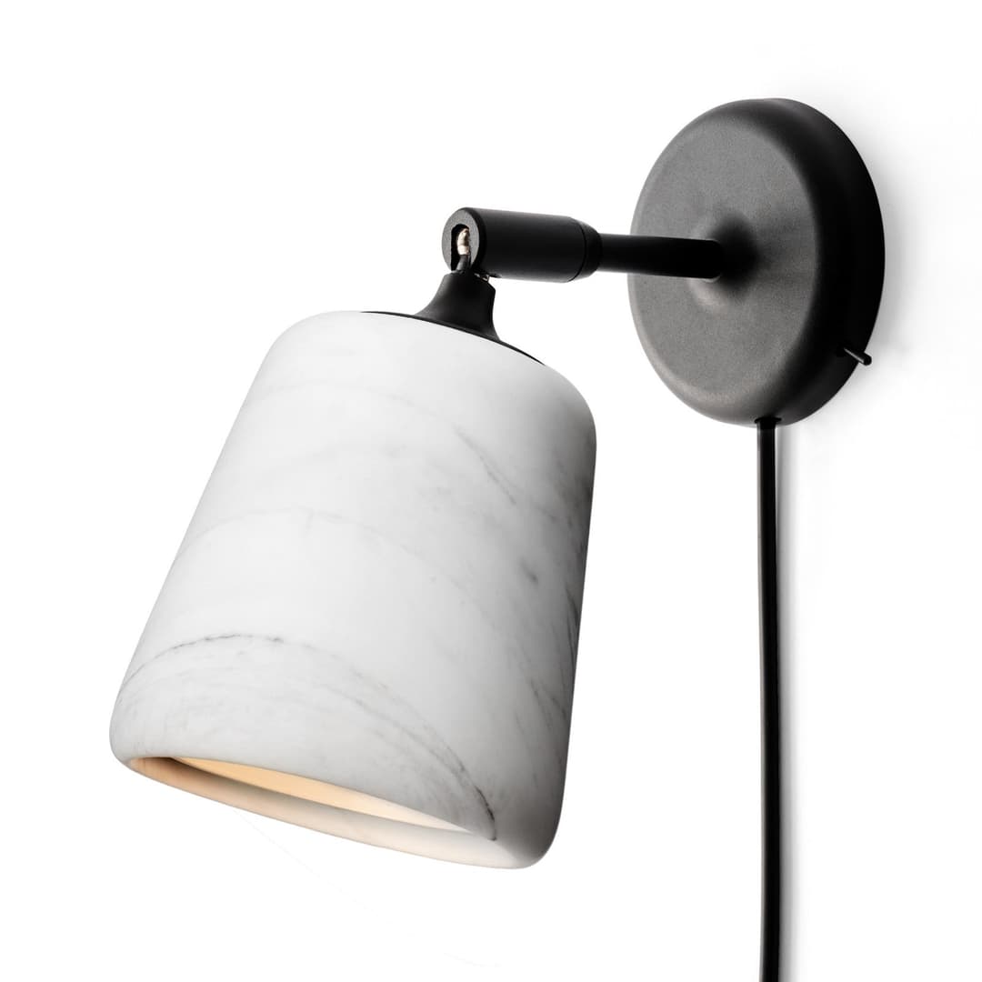 Material Wandlampe, weiß, Marmor, Stecker - New Works - Wohnzimmer - Design - Stein - Einflammig