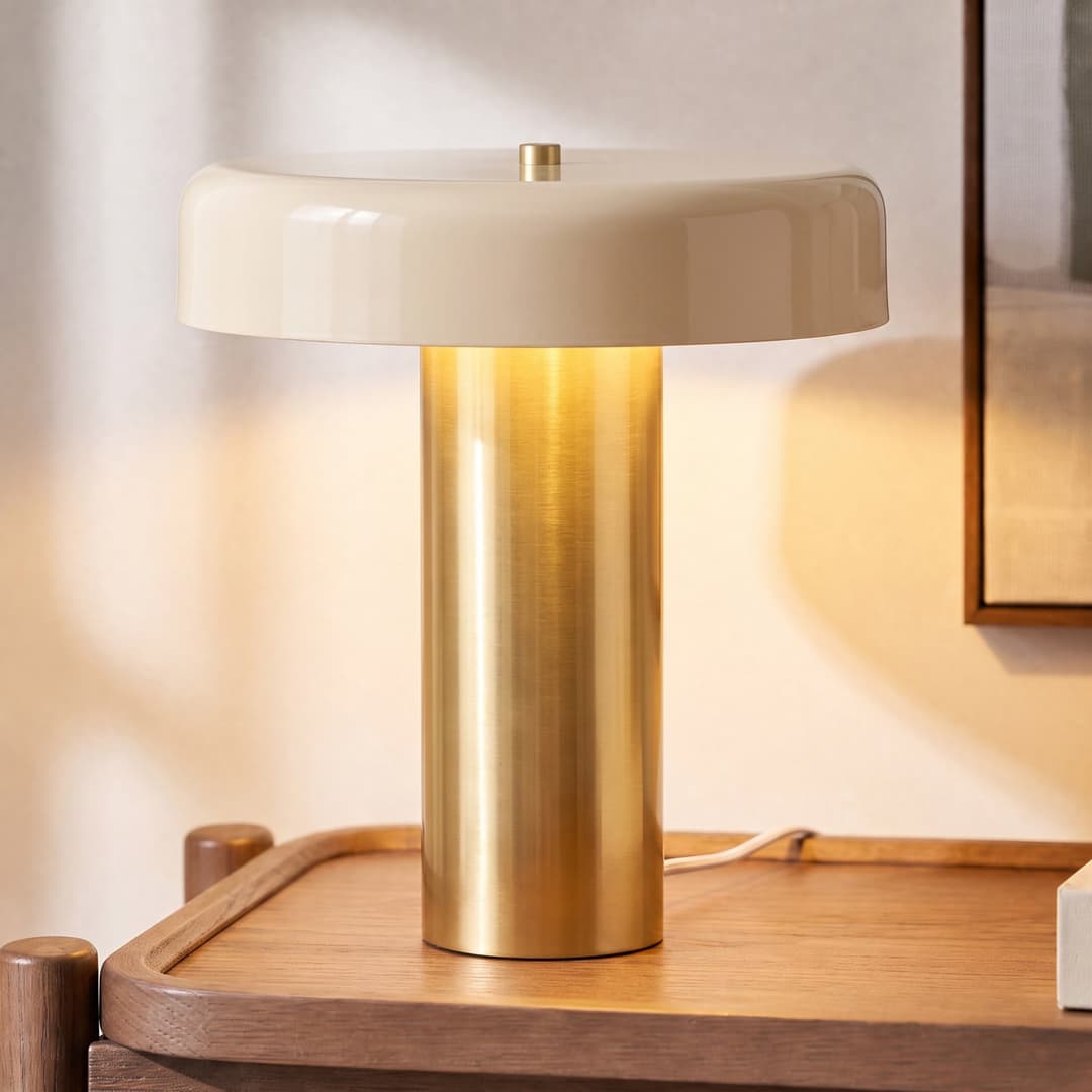 Dionne Tischleuchte, 33cm, messing/beige, E14, Metall - NOLA - Wohnzimmer - Modern - Pilz